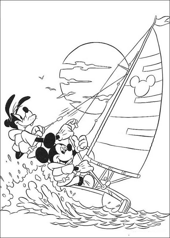 Online coloring book: Coloring page Mickey Mouse on sails